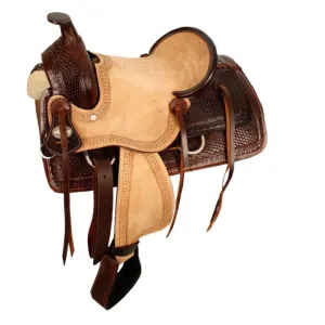13" DOUBLE T HARD SEAT ROPER STYLE SADDLE WITH BASKETWEAVE TOOLING