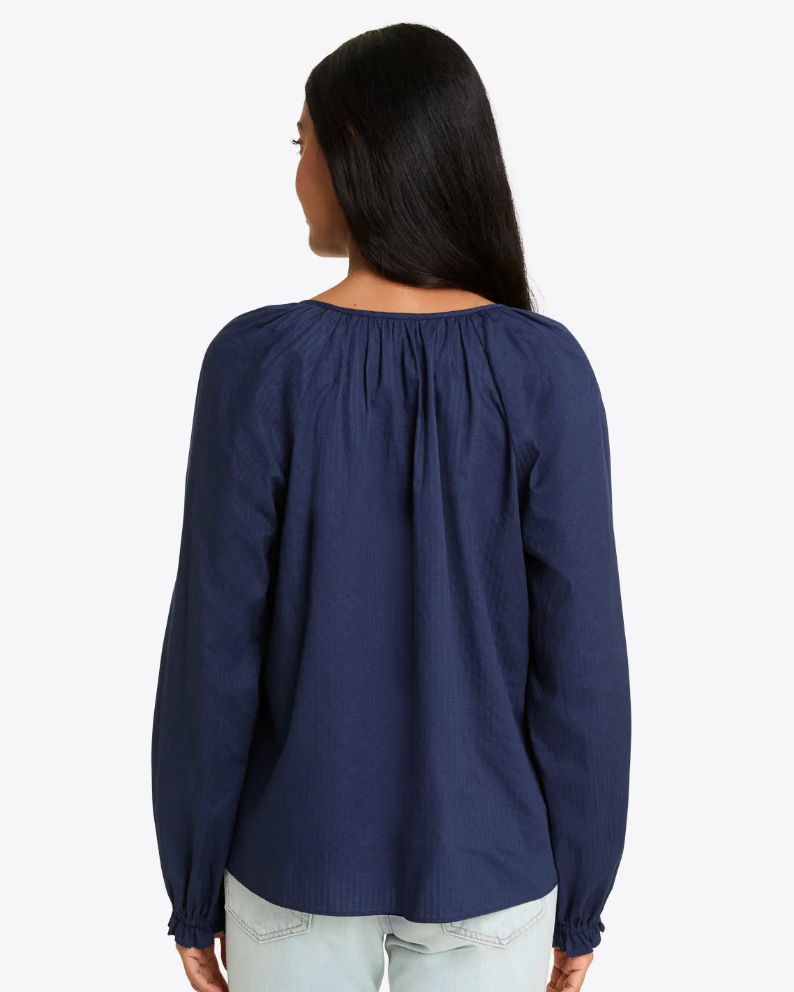 Alexandra Top in Navy Dobby Stripe