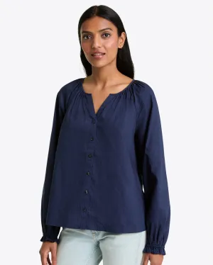 Alexandra Top in Navy Dobby Stripe