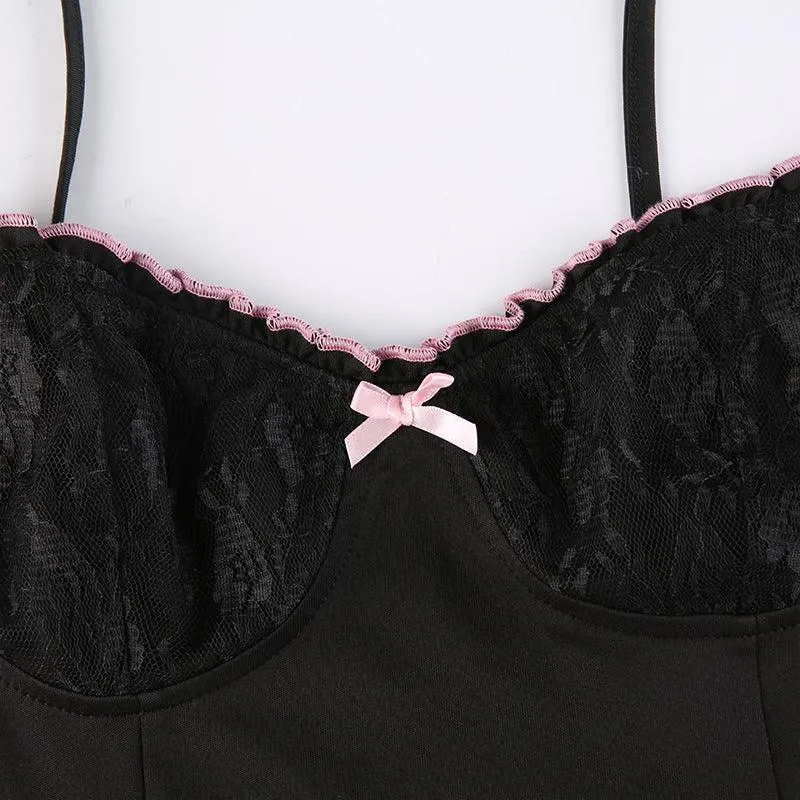 Black Lace-Trimmed Heart Detail Mini Dress