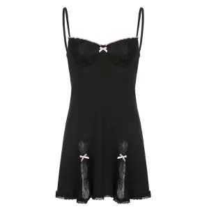 Black Lace-Trimmed Heart Detail Mini Dress