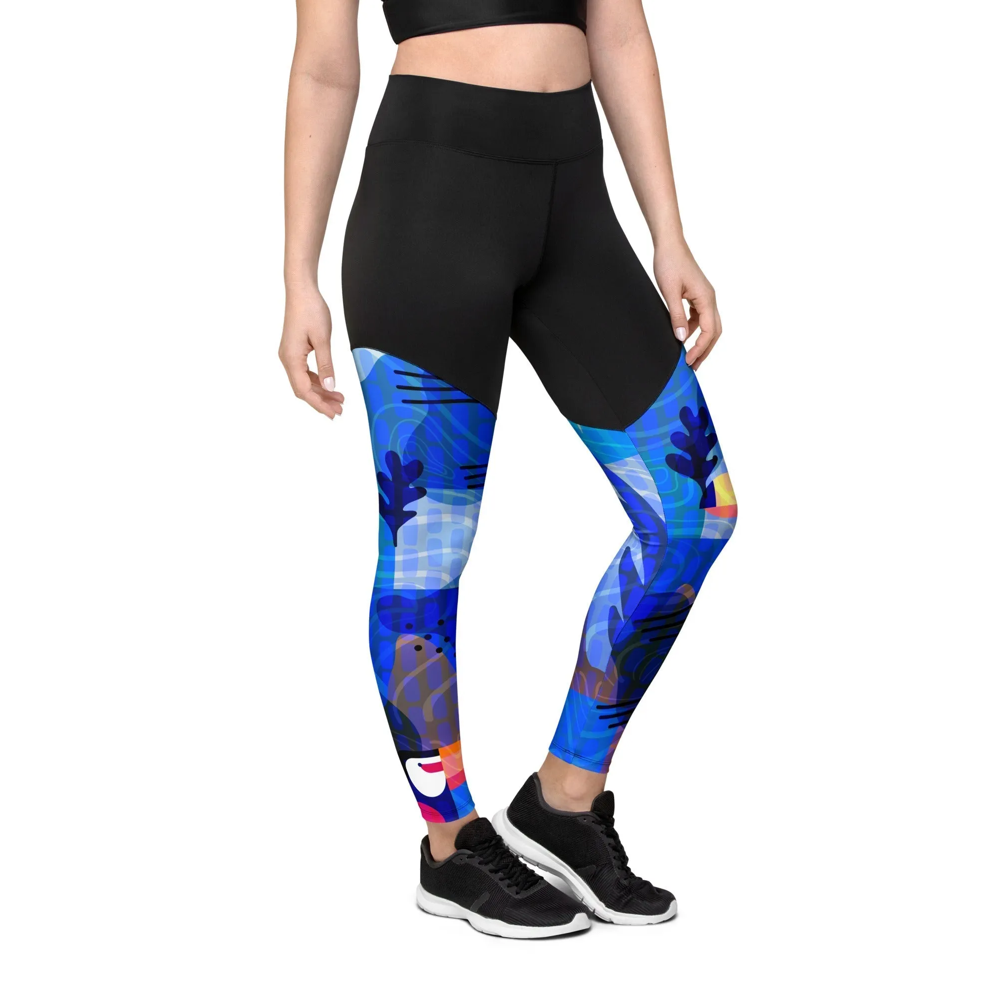 Blue Abstract Compression Leggings