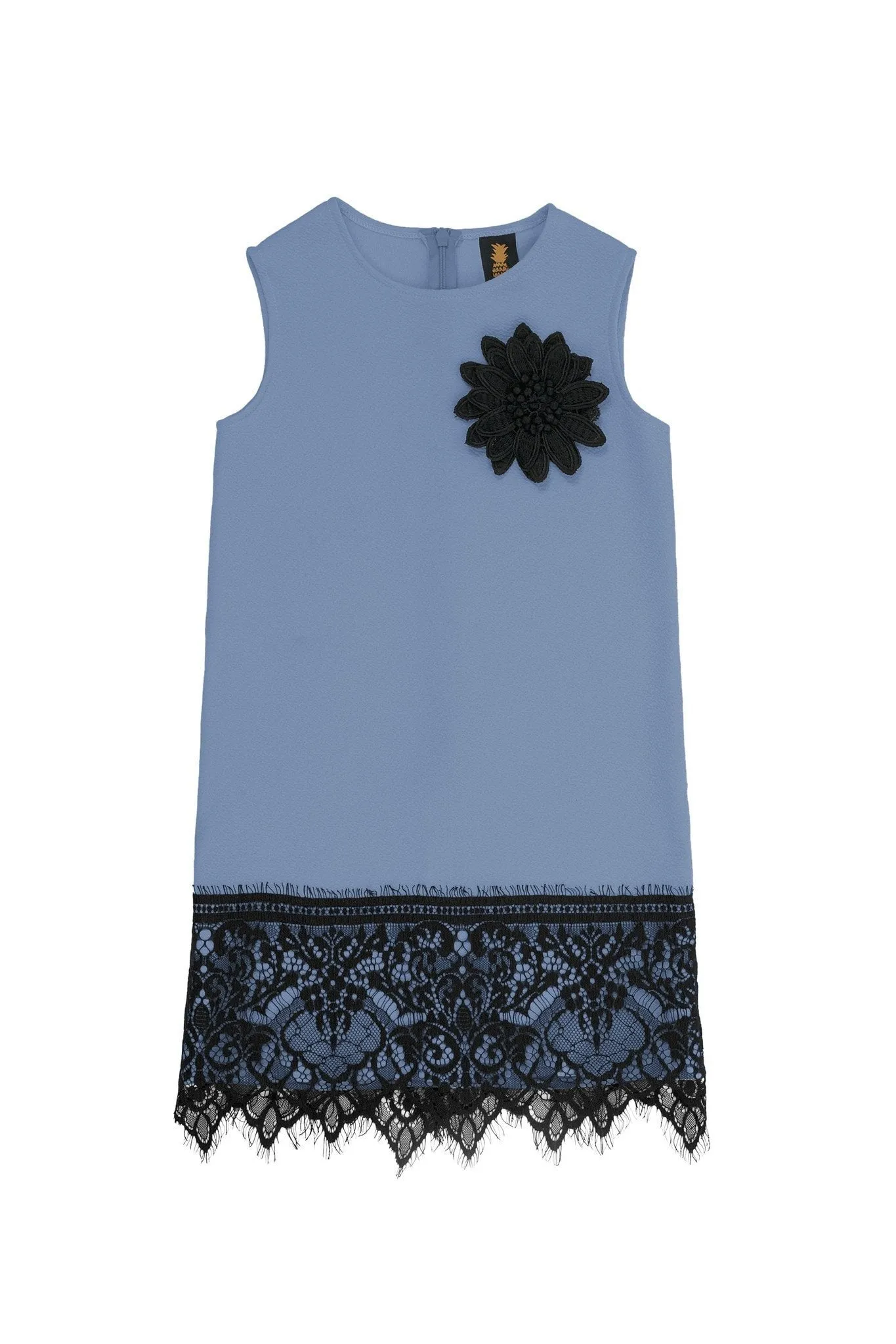 Blue Gray Stretchy Sleeveless Party Shift Dress with Lace Trim - Girls