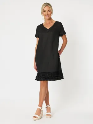 Chic Linen Shift Dress - Black