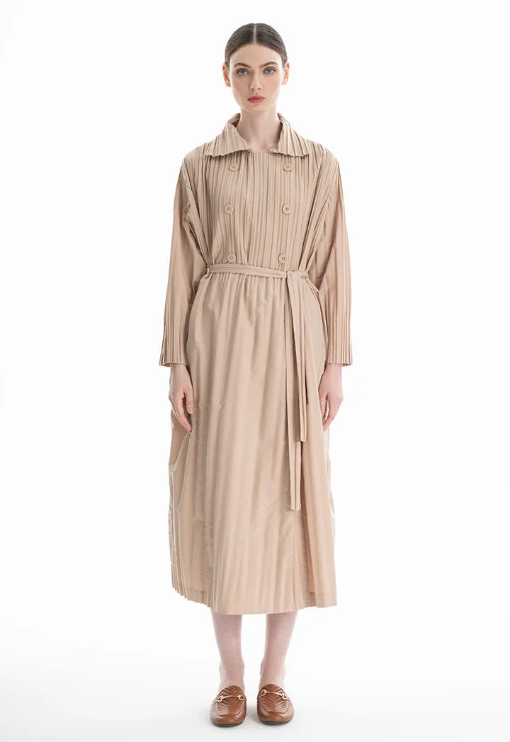 Choice Double Breasted Pleated Dress Beige