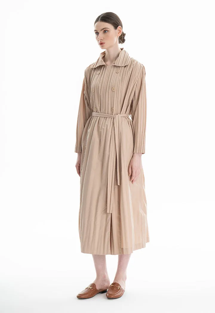 Choice Double Breasted Pleated Dress Beige