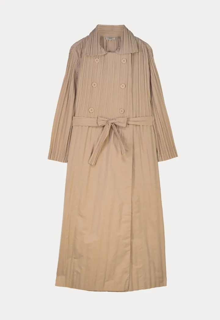 Choice Double Breasted Pleated Dress Beige
