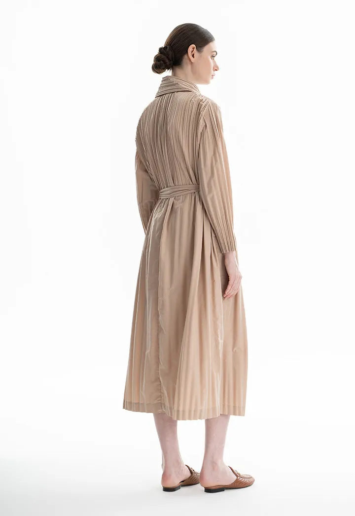 Choice Double Breasted Pleated Dress Beige