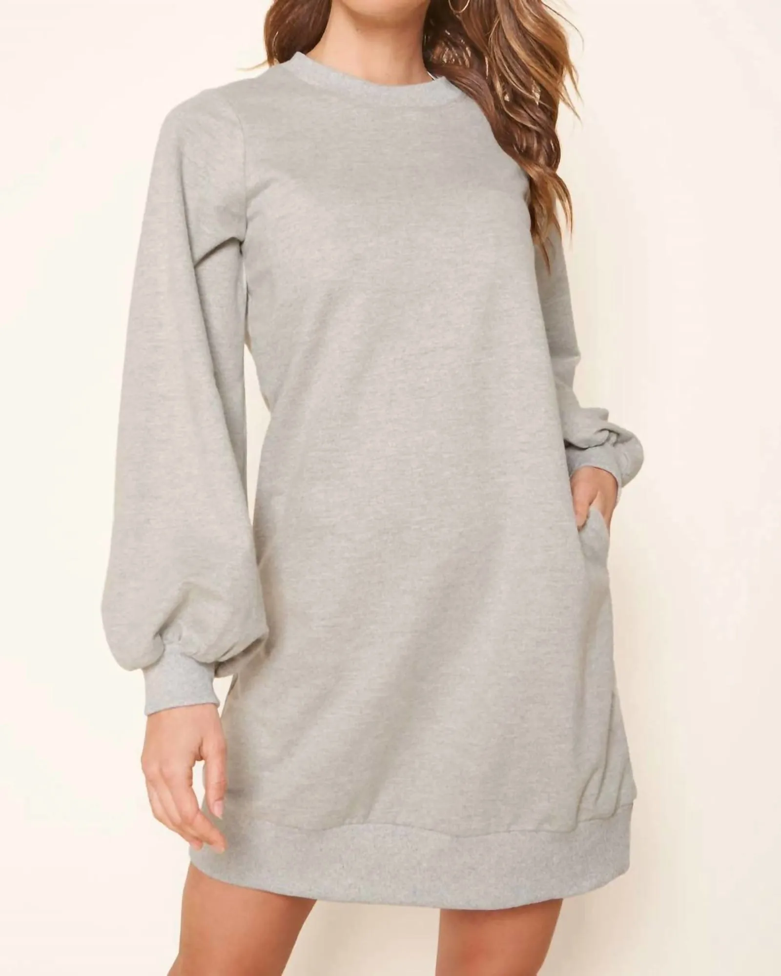 Deanna Balloon Sleeve Sweatshirt Mini Dress in Heather Grey | Heather Grey