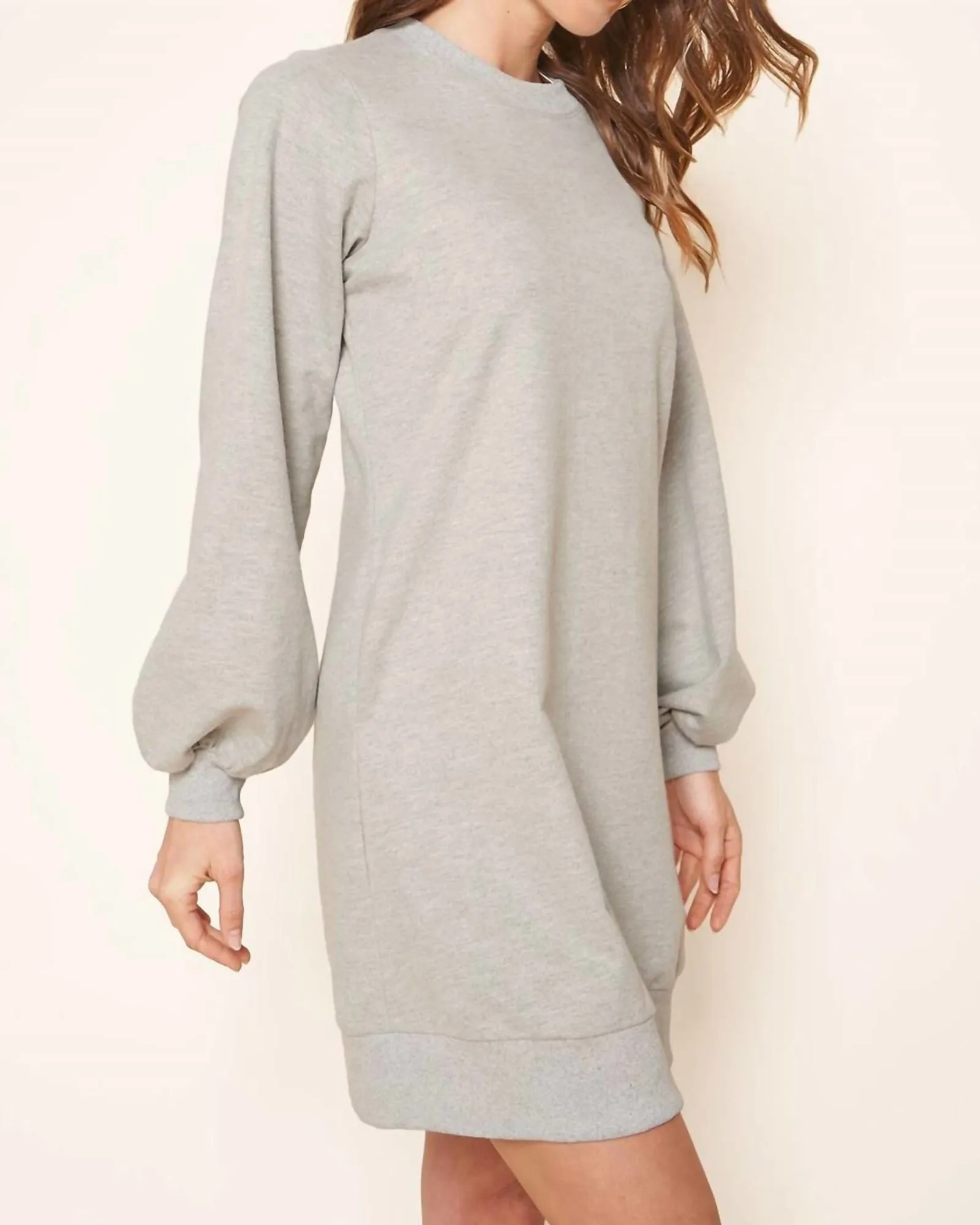 Deanna Balloon Sleeve Sweatshirt Mini Dress in Heather Grey | Heather Grey