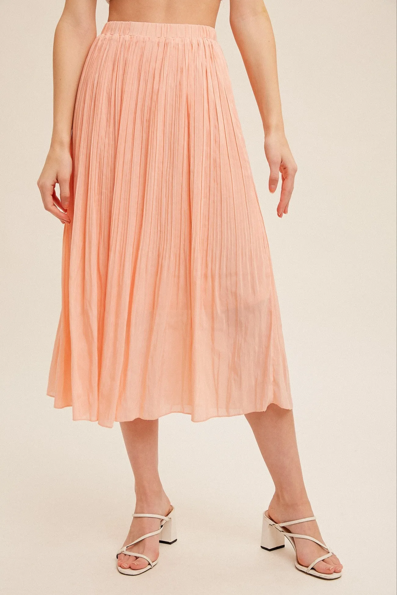 Elastic Waist Pleated Midi Skirt