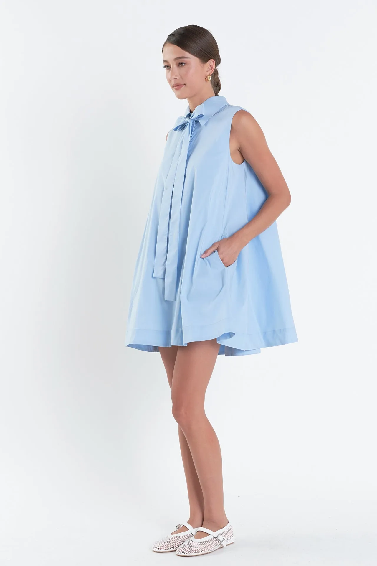 English Factory - Sleeveless Bow Shirt Dress