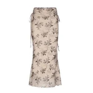 Floral Drawstring Trumpet Skirt