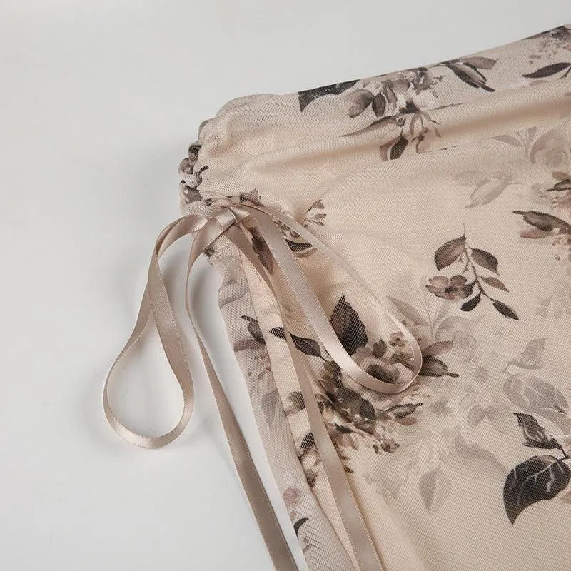 Floral Drawstring Trumpet Skirt