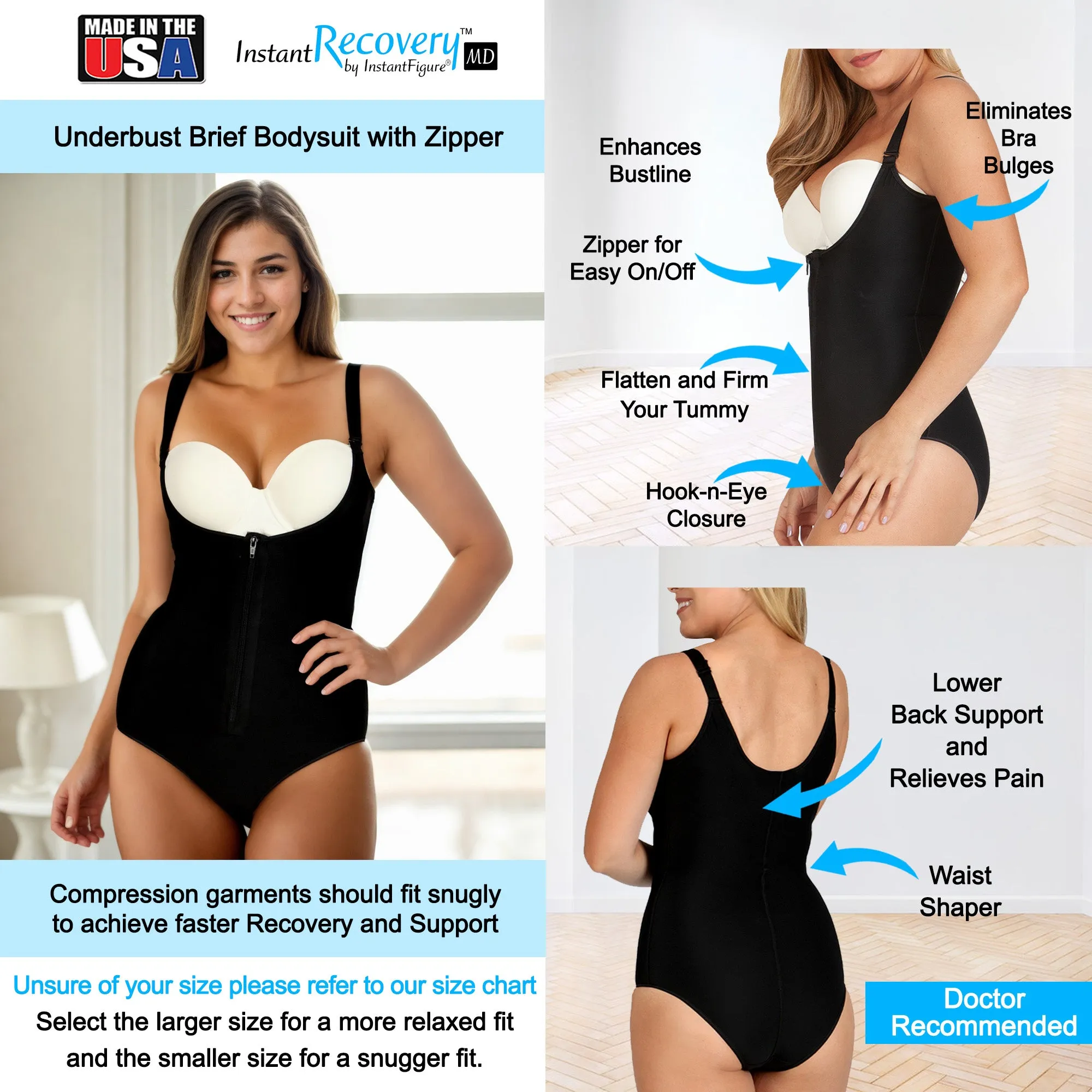 InstantRecoveryMD Underbust Brief Bodysuit with Zip MD200