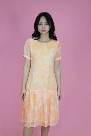 Pleated Tropical Print Dress