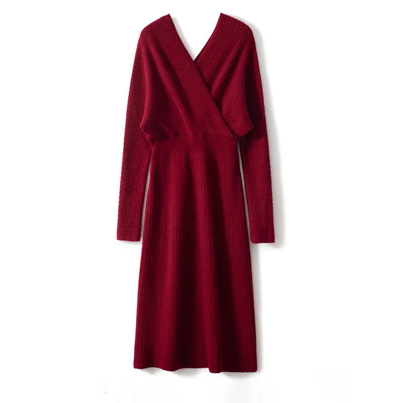 Women's Cashmere Dresses Long Wrap Cashmere Sweather Dresses